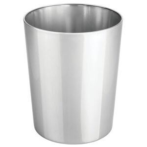 mDesign Round Metal Small 1.7 Gallon Recycle Trash Can Wastebasket, Garbage Container Bin for Bathrooms, Kitchen, Bedroom, Home Office – Durable Stainless Steel – Mirri Collection – Chrome